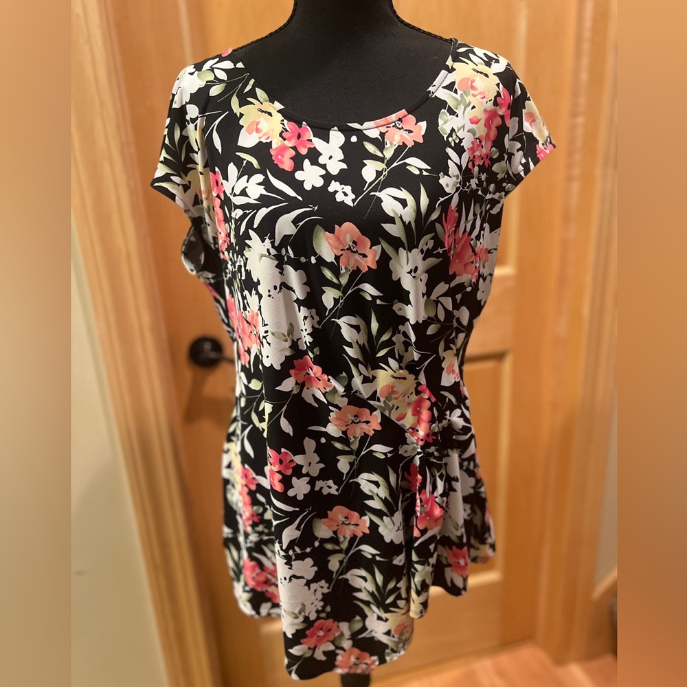 Studio Works Women’s Floral Cap Sleeve Tunic Top Cottagecore Grannycore Career L